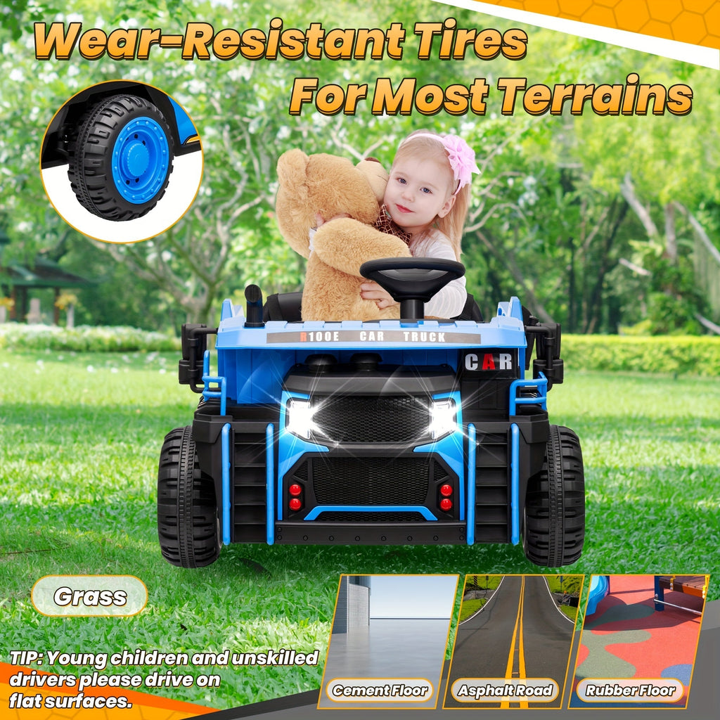 24V 2-Seater Kids Ride-On Dump Truck with 2x200W Motors, Electric Auto-Lift Dump Bed, Shovel, 2.4G Remote Control, Spring Suspension, Seat Belt & Lockable Doors – 110 LB Capacity, 4.9MPH – Construction Ride-On Toy for Boys & Girls Ages 3-8