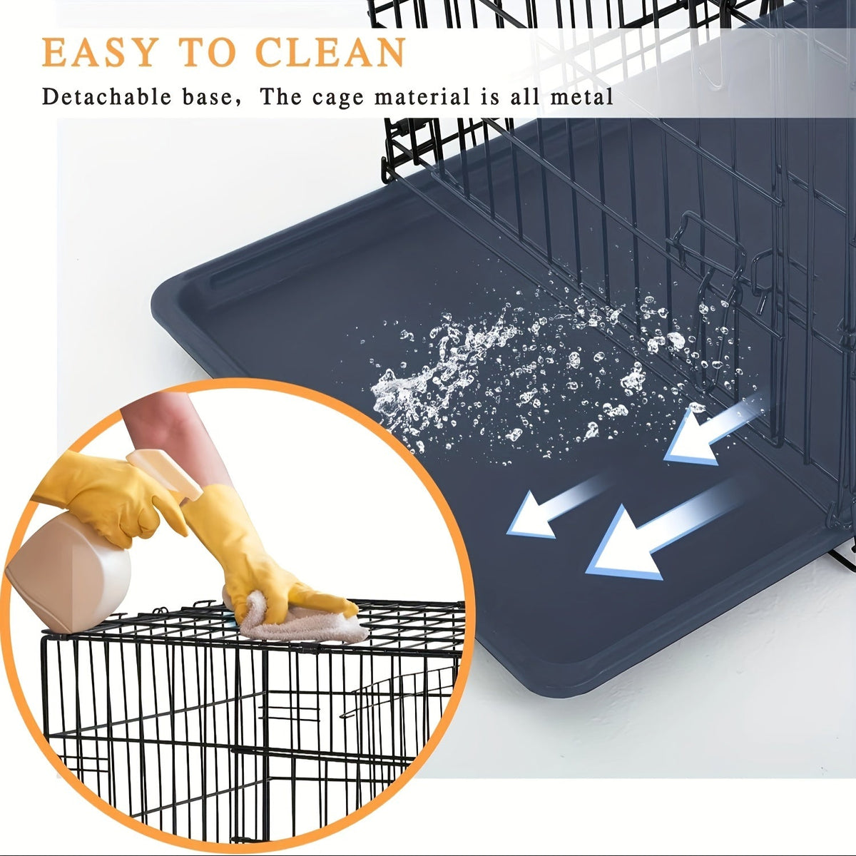 Double Door Folding Metal Dog Crate 42 48 Inch with Divider Leak-Proof Tray High-Temp Paint Finish Wire Kennel Puppy Medium Large Dogs Indoor Outdoor Black Blue Pink