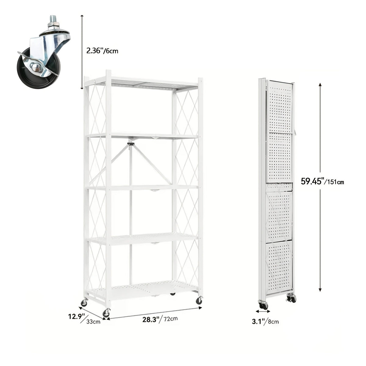 Heavy Duty Folding Storage Rack with Wheels – 3/4/5-Tier Portable Floor-Standing Shelf, No Assembly Required, for Home, Office, Bedroom & Dorm, 4 Colors Available
