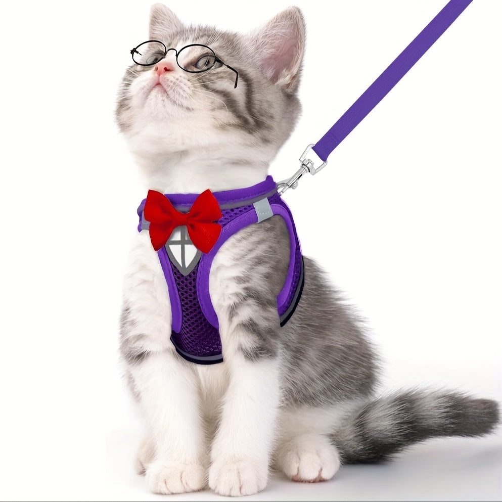 Cat Harness and Leash Set - Escape-Proof Soft Breathable Vest with Reflective Strips for Safe Cat Walking & Travel, Adjustable Kitten Harness for Outdoor Use, 6 Colors 4 Sizes (XS/S/M/L)