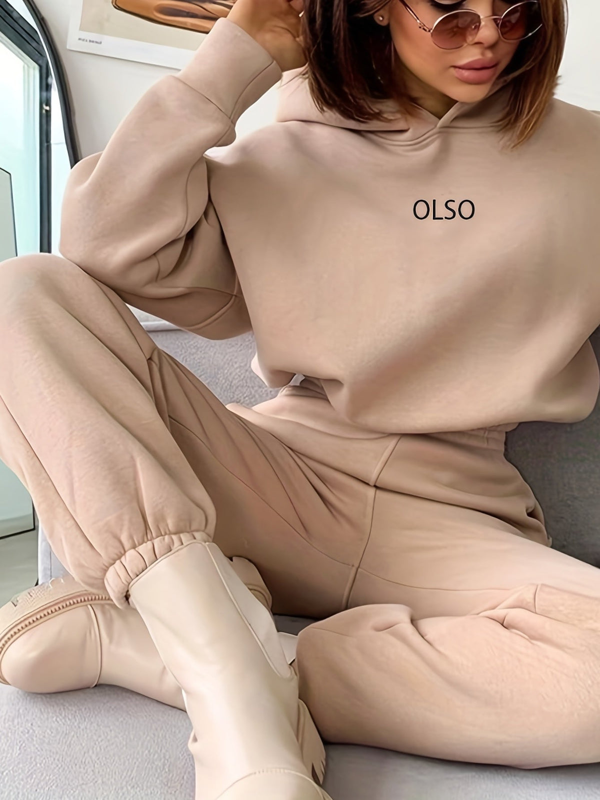 Casual Sweatshirt Set Women Letter Print 2 Piece Outfit Pullover Top Wide Leg Pants Loungewear S M L XL Multi Color US Warehouse