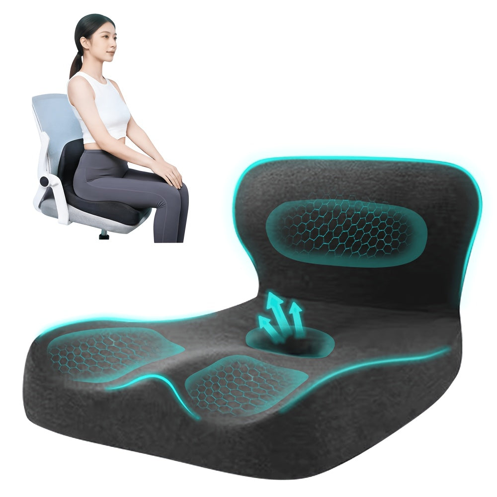 Memory Foam Seat Cushion with Ergonomic Raised Back & Hollow Breathable Design – Coccyx Tailbone Pain Relief Cushion for Office Chair, Car Seat, Wheelchair & Home, Non-Slip Buttock Cushion