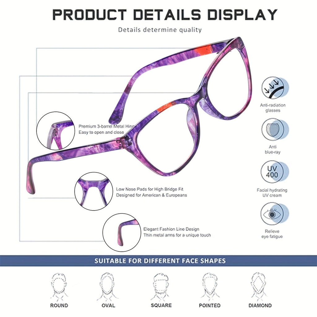 6-Pack Anti-Blue Light Reading Glasses for Men & Women – Spring Hinge, Non-Prescription Farsighted Lenses, Strengths +0.0 to +4.0, Stylish Computer & Phone Readers, Bulk Value Set