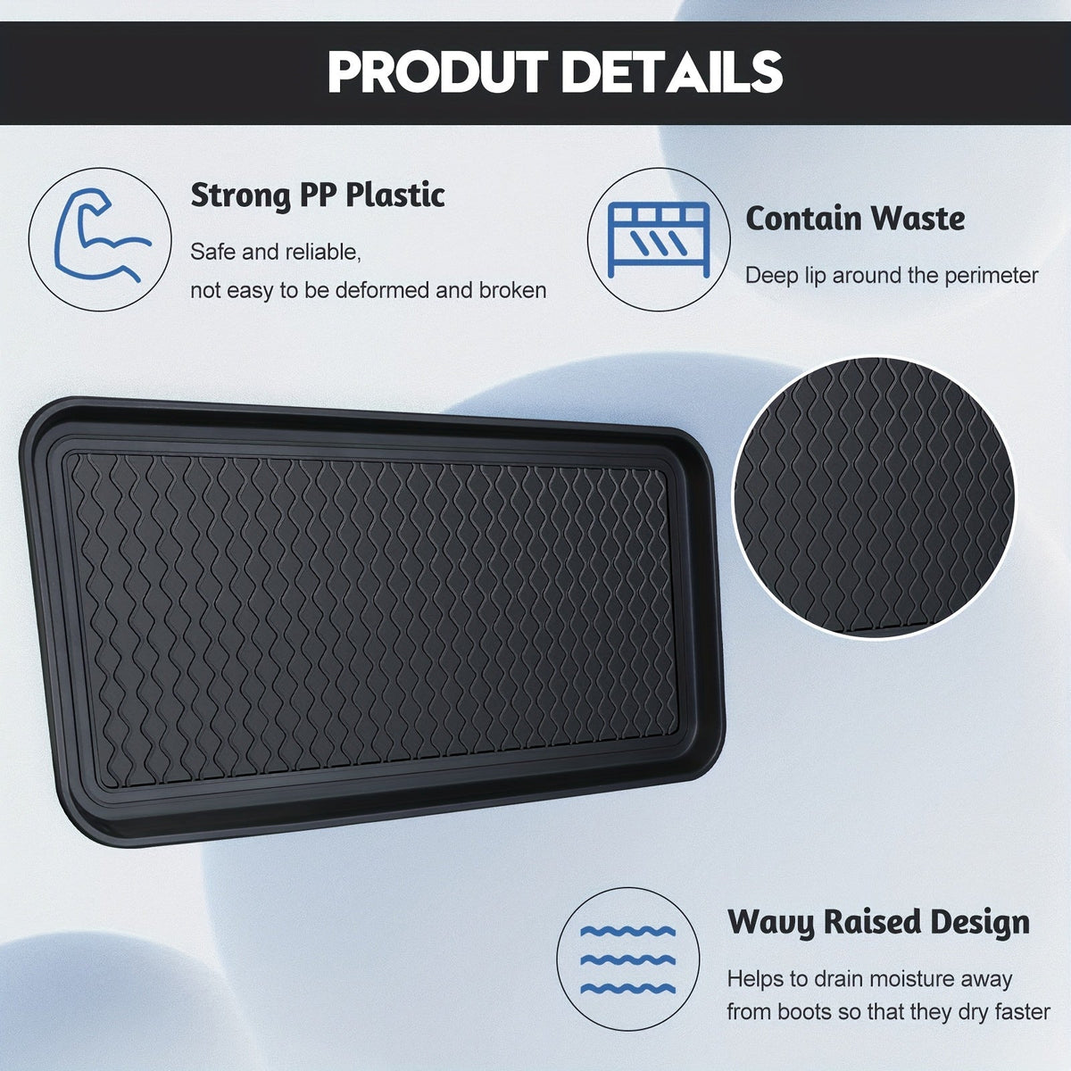 Waterproof Dog Feeding Mat 6pc - Anti-Slip Pet Food Bowl Mat Tray 30x15x1.2 Inch for Dogs Cats Indoor Outdoor Floor Protection - Multi-Purpose Boot Tray Shoe Mat Black