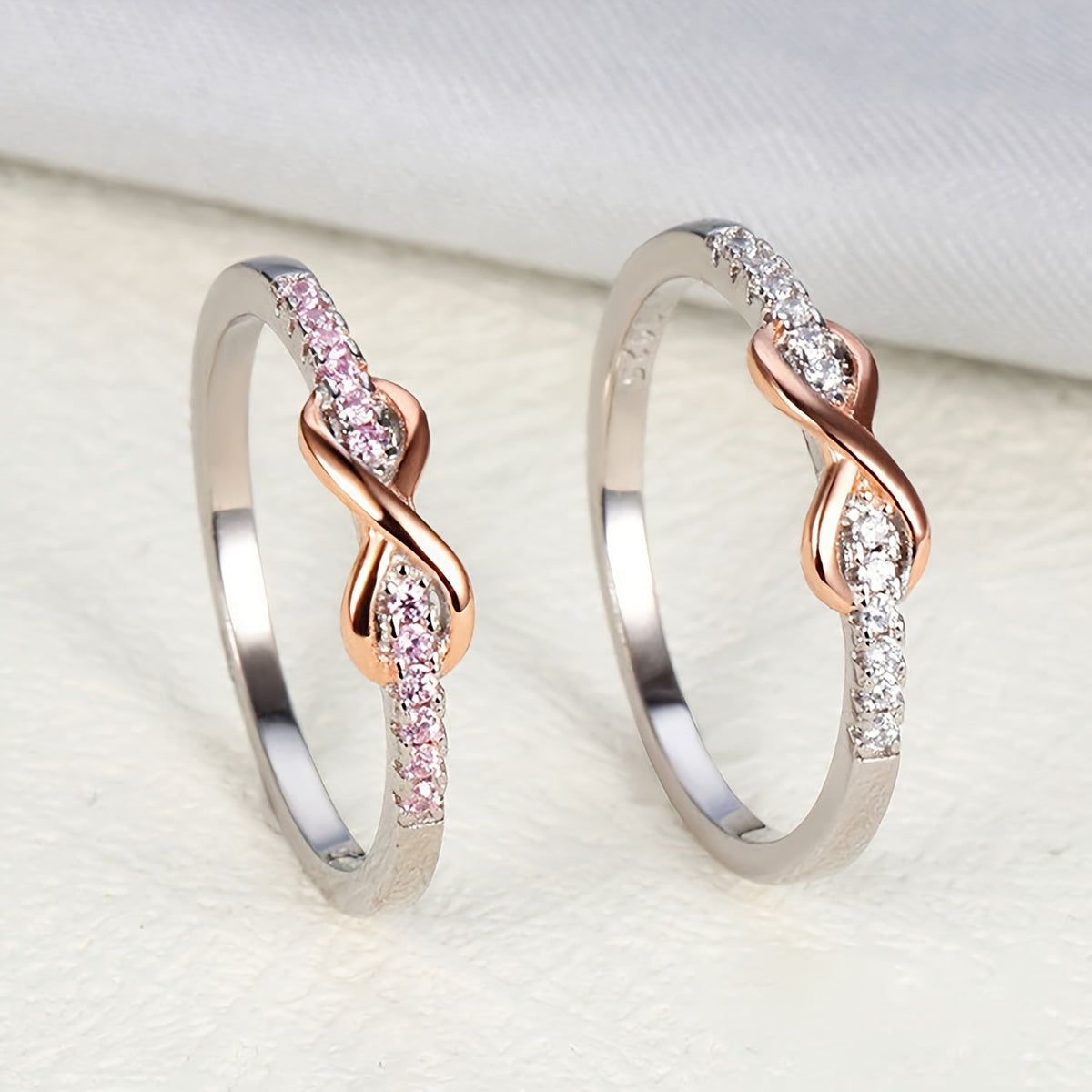 S925 Sterling Silver Lucky 8 Ring for Women – Cubic Zirconia Inlay, Two-Tone Color Separation Design, Elegant Stackable Band, Sizes 5-10, Exquisite Wedding & Gift Jewelry
