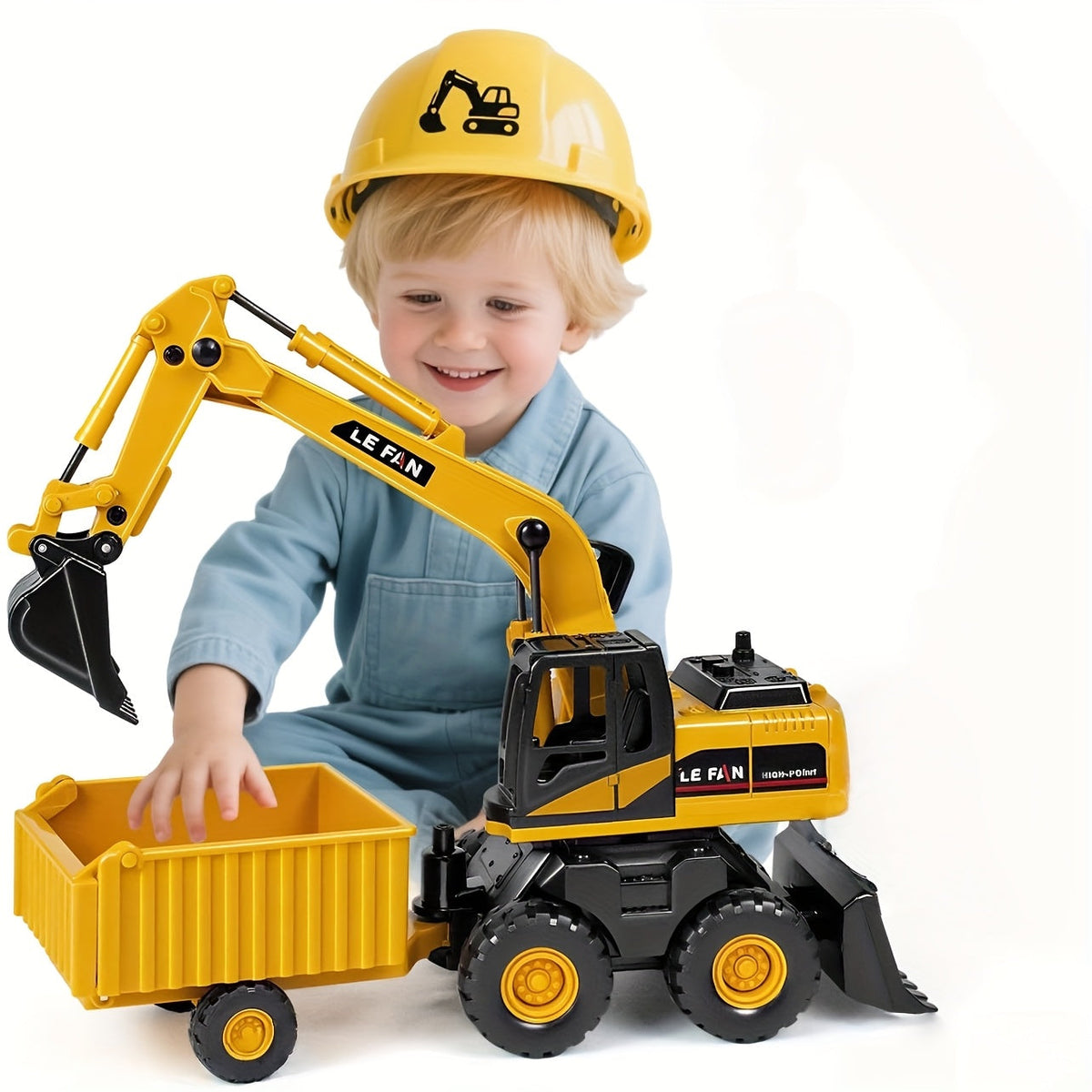 3-in-1 Excavator Bulldozer Dump Truck Toy Large 26cm Construction Vehicle 360° Rotating Cab Friction Powered Battery-Free Kids Toy for Boys Girls Age 3+ Christmas Halloween Back to School Gift