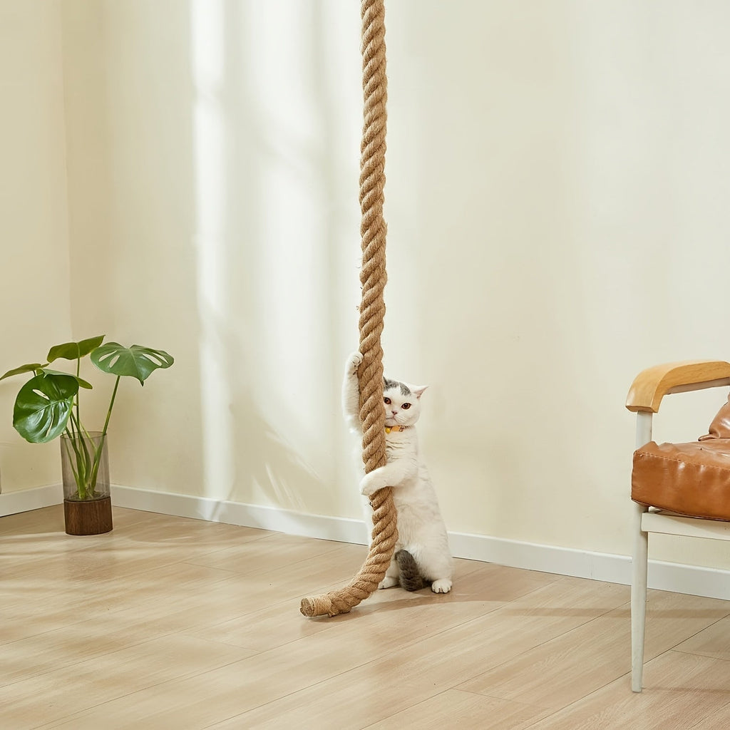 Wall-Mounted Cat Tree with 60" Jute Climbing Rope – Space-Saving Cat Wall Furniture with Scratching Post, Large Ladder & Resting Platform, Indoor Cat Climbing Activity Set for Exercise & Play