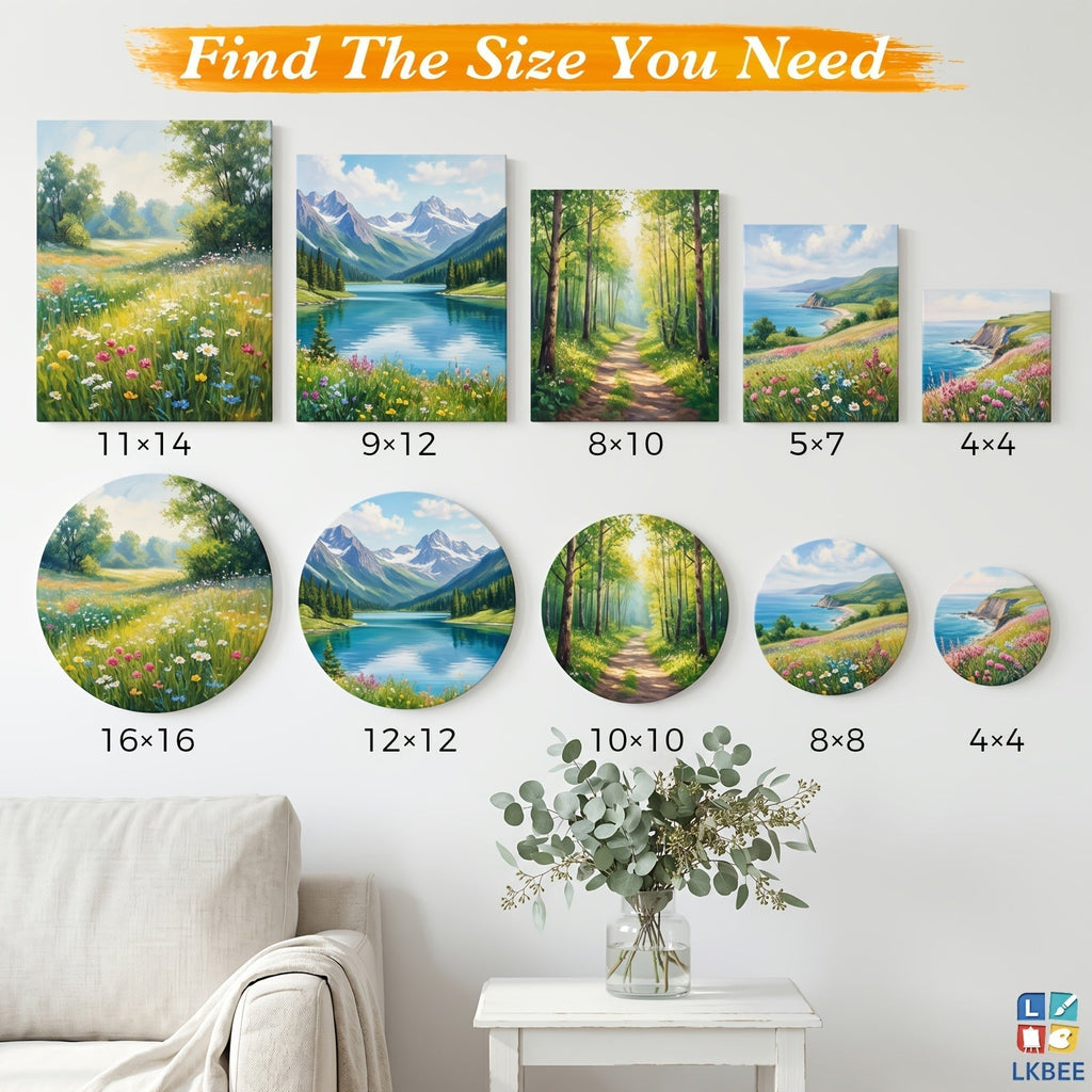 Stretched Canvas Board Set Round & Square Multi-Size Combo – 5 to 20 Piece Packs in 10x10, 11x14, 12x12, 16x16 & More – Ideal for Acrylic Pouring, Wet-on-Wet, Oil Painting & Classroom Teaching