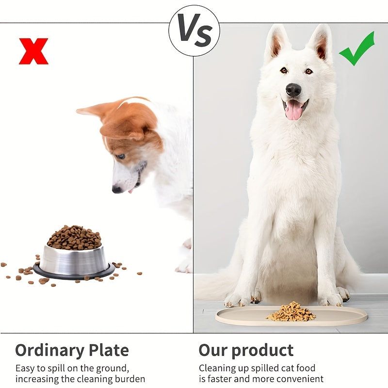 Silicone Pet Feeding Mat - Non-Slip Waterproof Oval Dog & Cat Food Mat, Easy to Clean No Odor Placemat for Pet Bowls, 6 Colors Available - Keeps Floors Clean During Mealtime