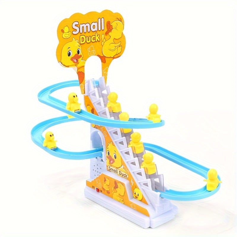 Electric Stair Climbing Ducklings Toy Set of 6, Yellow Duck Slide Toy with Lights & Music for Toddlers Boys Girls, Interactive Baby Animal Toy, Best Easter Halloween Christmas Birthday Gift