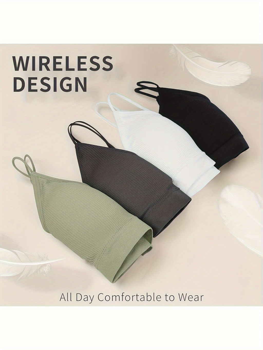 4 Pack Women's Wireless Bralettes with Removable Padding – Soft Breathable Seamless Bra Set for Yoga Lounge Sleep & Everyday Wear, Sizes S-XL in Multiple Colors