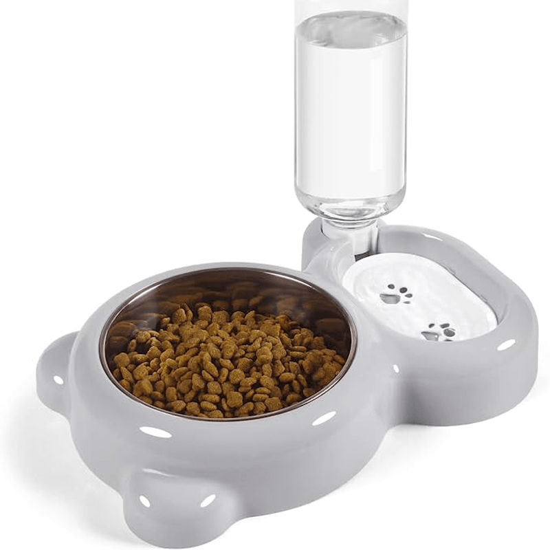 Pet Double Bowl Set with Automatic Water Dispenser Bottle – Food and Water Bowls for Small Dogs and Cats, Dishwasher Safe, Durable BPA-Free, Pink Grey Purple, Indoor Pet Feeding Station