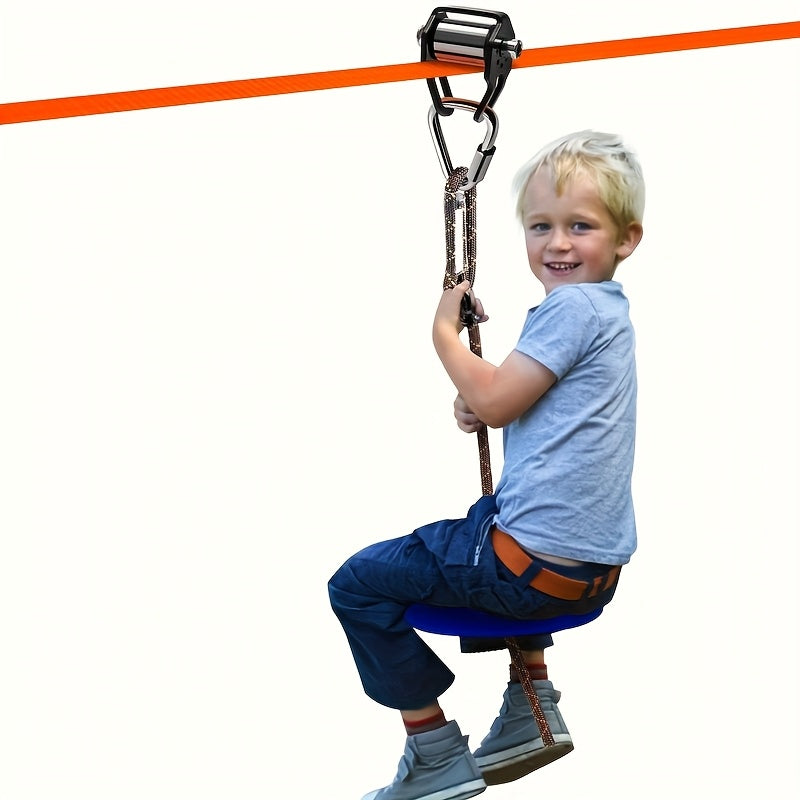 Backyard Zipline Kit 9-Piece Set for Kids & Adults, Outdoor Zip Line with Slim Pulley, Triangular Hook, Flat Strap, ABS Swing Seat & Carry Bag - Backyard Zip Line Accessories for Trees, Outdoor Play Set