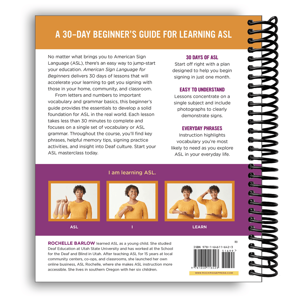 American Sign Language for Beginners Spiral Bound Book - Learn ASL Signing Essentials in 30 Days with Photos, Vocabulary & Deaf Culture Guide