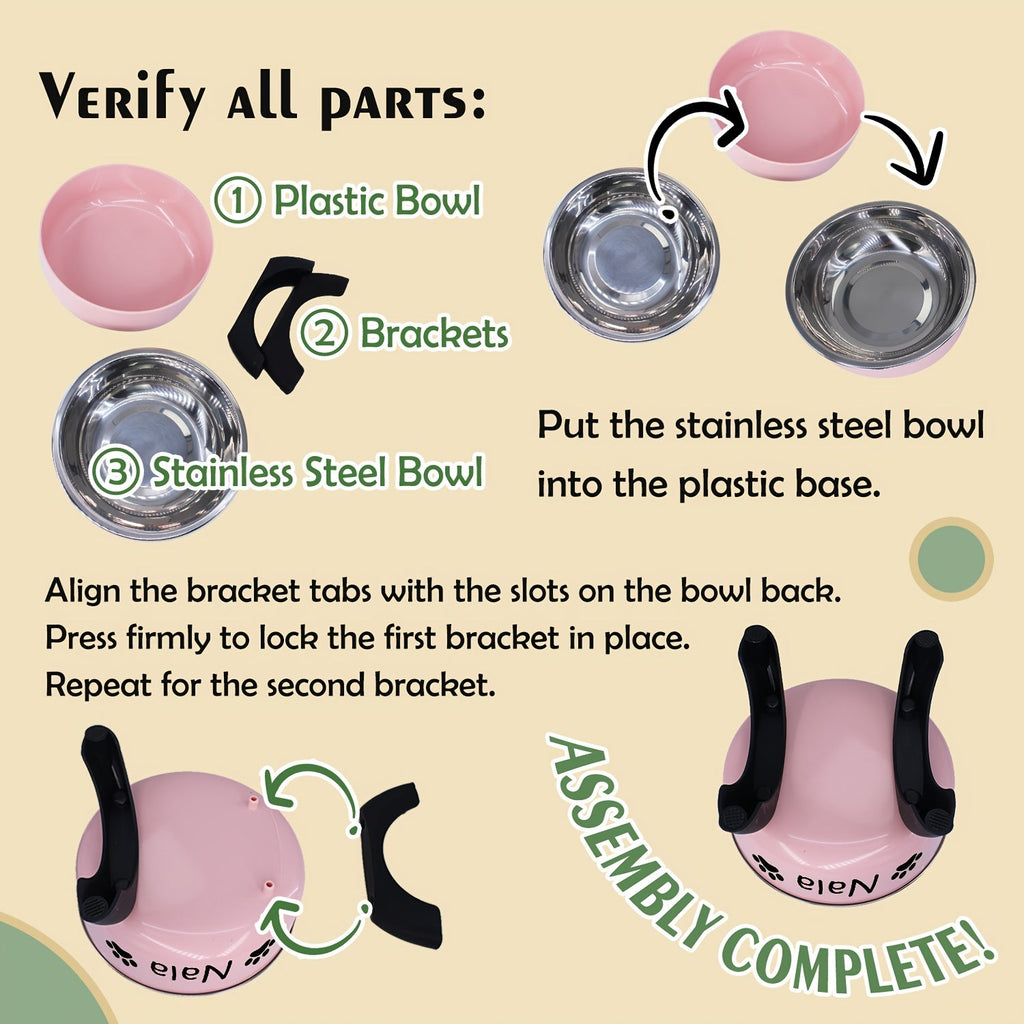 Personalized Stainless Steel Elevated Pet Bowl for Small Dogs – Anti-Slip Raised Feeder with Custom Name & Pattern, Neck Protection Design, Easy Clean Dog Food Water Dish