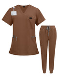 Women's Scrub Set Nursing Uniform - V-Neck Short Sleeve with Pockets, Wrinkle Resistant Machine Washable, 7 Colors S-XXL, Professional Healthcare Nurse Scrubs for Women