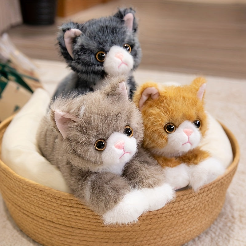 Realistic Cat Plush Toy Stuffed Animal - Cute Kitten Plushies for Kids, Soft Lifelike Cat Plush Doll in 6 Colors (Brown, Grey, Orange, Black, Black & White, White), Gift for Boys and Girls All Ages