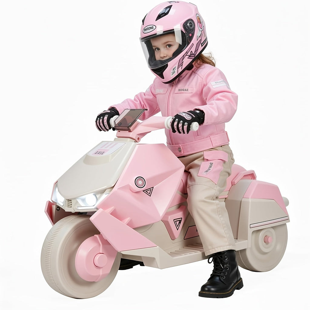 6V Kids Electric Motorcycle Battery Powered Ride On Toy with Interstellar Lights 3 Wheels Safe Stable for Boys and Girls Birthday Christmas Halloween Gift Pink Blue Green