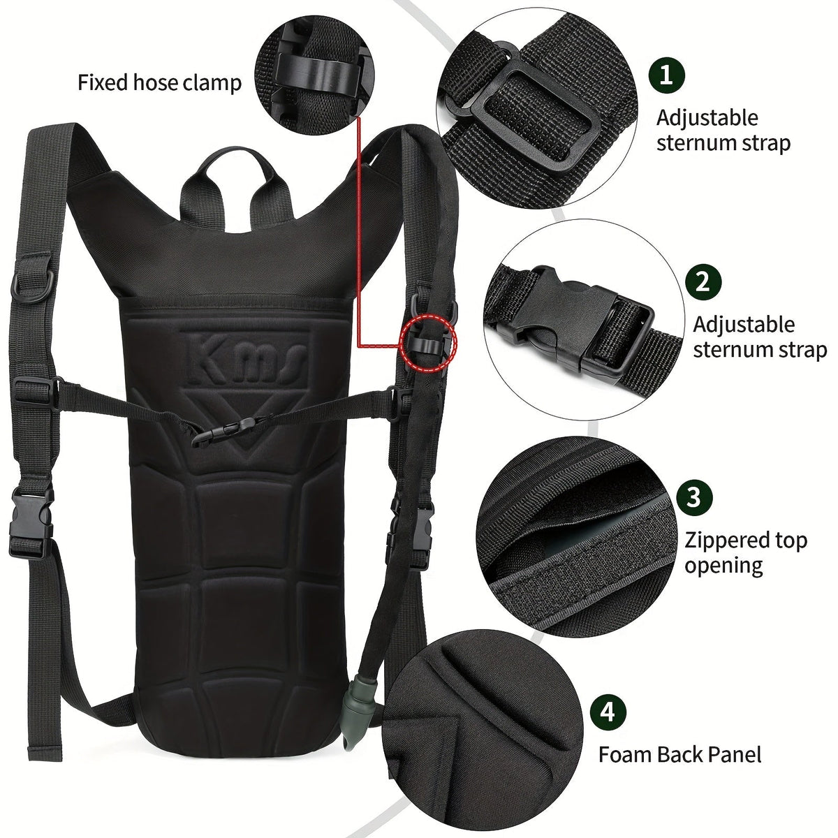 Hydration Backpack with 101oz Water Bladder Tactical Lightweight Hiking Pack Adjustable Straps Large Capacity for Hiking Biking Running Climbing Black Green