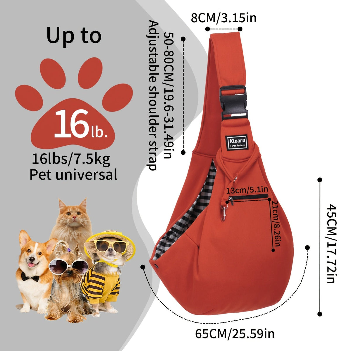 Pet Crossbody Shoulder Bag & Backpack for Small to Medium Dogs & Cats - Foldable Outdoor Travel Pet Carrier, Breathable Adjustable Strap, Up to 16lb/7.5kg, 12 Colors, Bonus Sticker Set Options