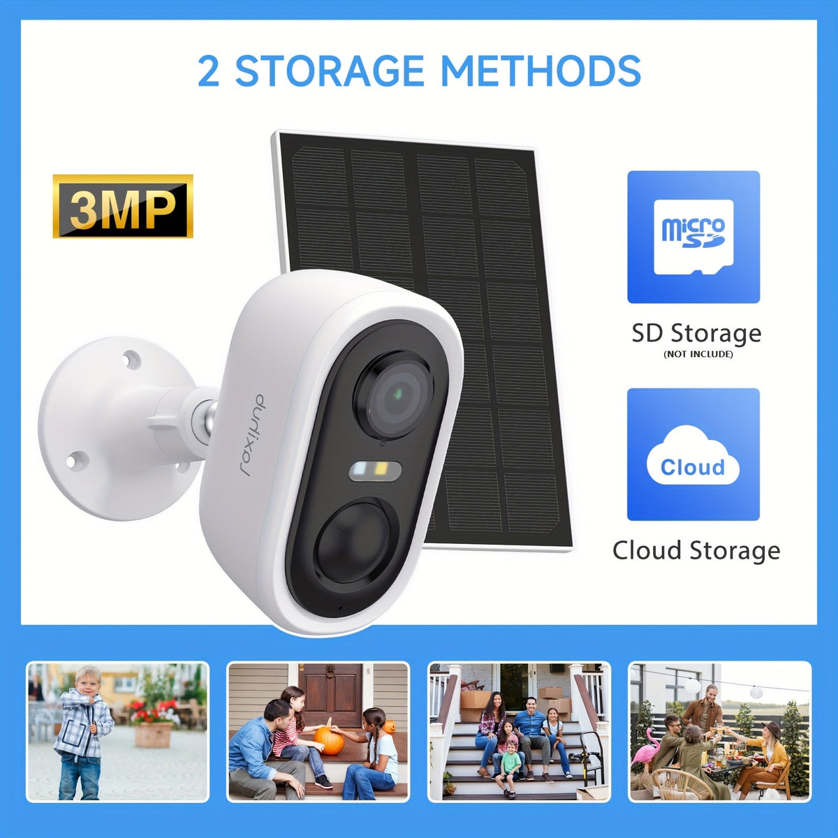 Solar Powered Outdoor Security Camera 3MP 1296P FHD – Battery Powered, 2.4GHz WiFi, AI Motion Detection, Spotlight, IP65 Weatherproof, Color Night Vision, Two-Way Audio, Cloud & SD Storage CCTV