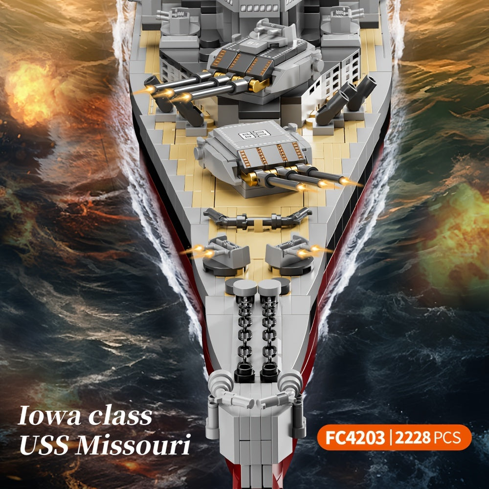 2228pcs USS Missouri Battleship Building Block Set - Military Series Historical Warship Model Kit for Adults, WWII Navy Display Collection, Hobbyist Gift for Men | FC4203 Construction Brick Set