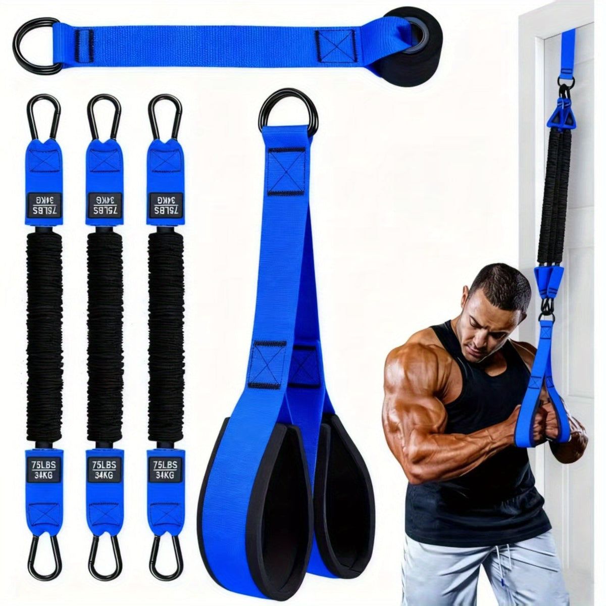 Resistance Bands Set 5pcs Heavy-Duty Latex 225 LBS Capacity – Home Gym Workout Bands with Door Anchor & Handles for Lat Pulldown Shoulder Arm Bicep Curl Face Pull Deltoid Training Men Women