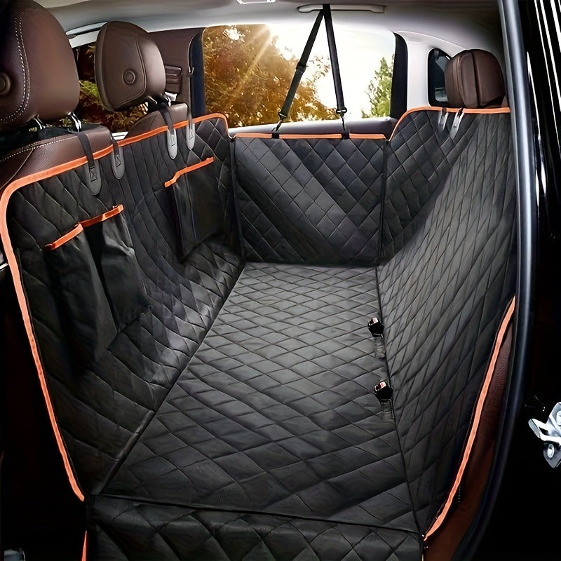 Dog Car Seat Cover with 4 Pockets - Non-Slip Waterproof Pet Seat Cushion for Medium & Large Dogs, All-Encompassing Anti-Stain Back Seat Cover, Universal Fit Car Dog Mat, Black