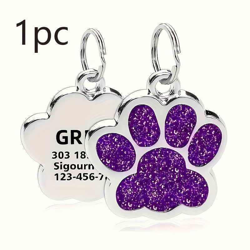 Custom Laser Engraved Dog Tag - Personalized Pet ID Plate with Cat Paw Design, Durable Fade-Resistant ID Tag for Dogs & Cats, 7 Color Options (Silver, Black, Purple, Pink, Red, Blue, Lake Blue)