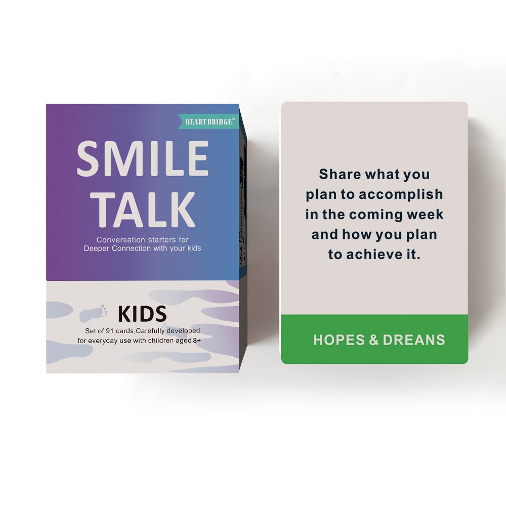 Smile Talk Parent-Child Conversation Card Game - 91 Cards with 90 Meaningful Conversation Starters to Spark Creative Thinking & Family Bonding, Fun Family Game Night Activity, Birthday & Holiday Gift