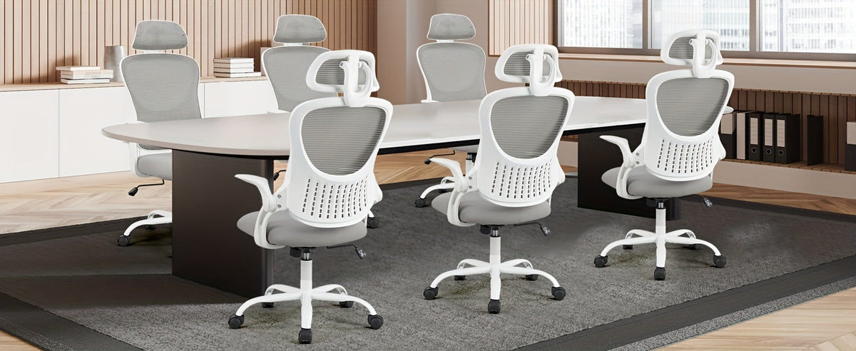 Ergonomic High Back Mesh Office Chair with Adjustable Headrest, Lumbar Support & Flip-Up Armrests – Stainless Steel Frame, Padded Seat, 5-Wheel Rolling Base – Home Office, Lab & Desk Chair (Black/Gray)