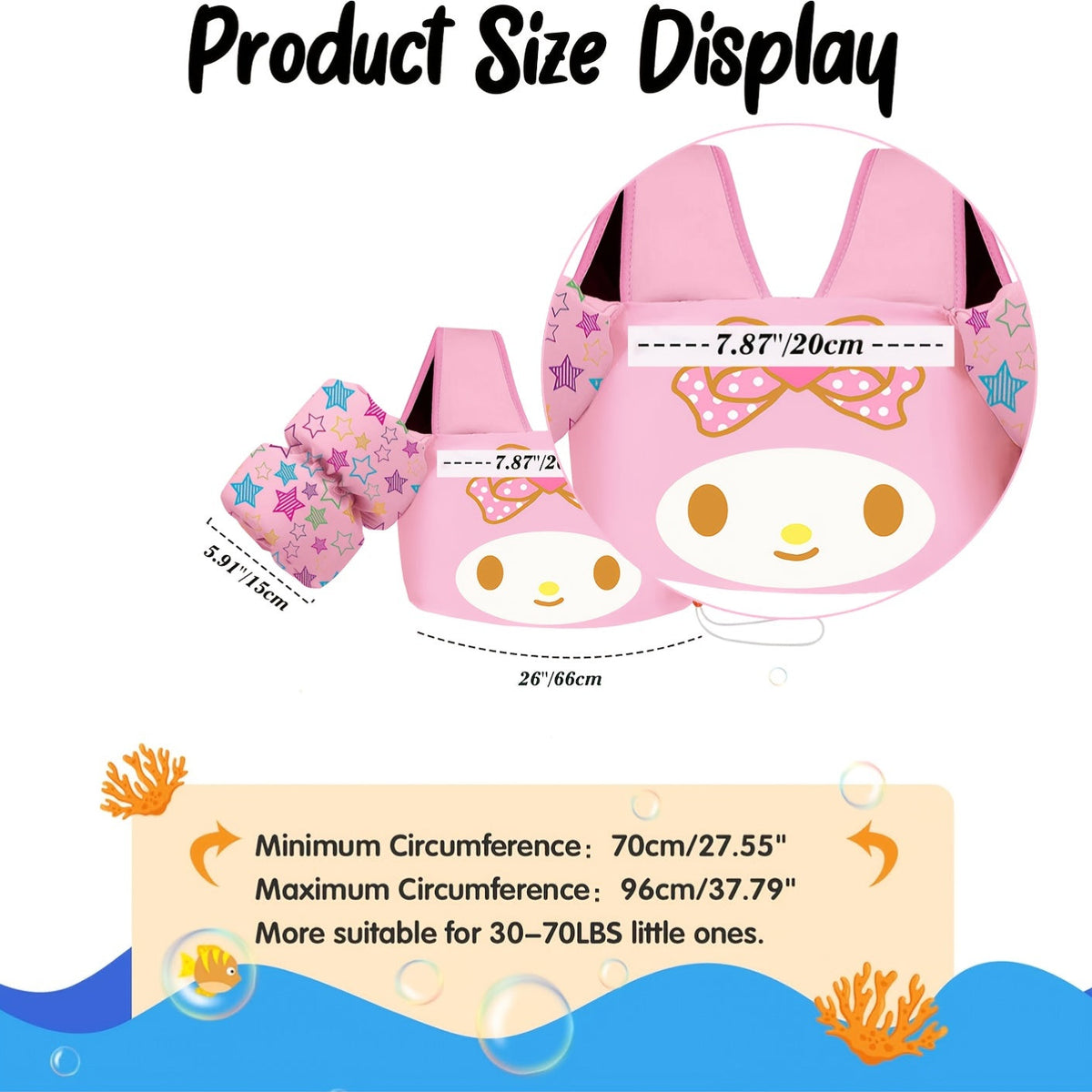 Kids Toddler Swim Vest with Arm Floaties Adjustable Straps Nylon Cute Cartoon Design 20-66 lbs Ages 2-9 Years Swimming Aid for Pool Beach Lake Boys Girls Beginner Swim Trainer Float Jacket
