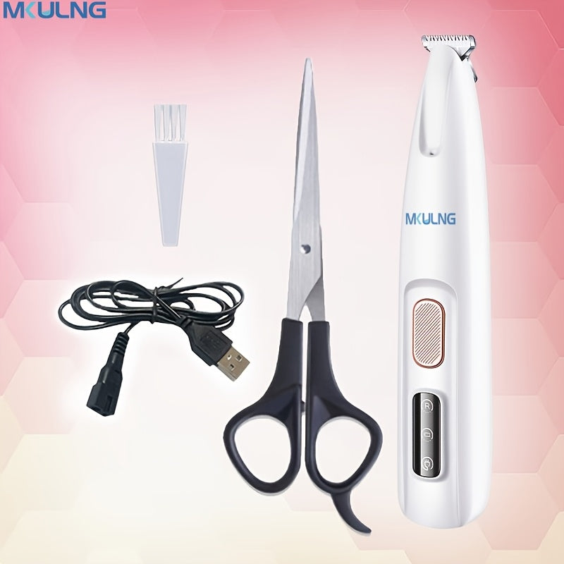 Pet Hair Clipper USB Rechargeable Cordless Silent Dog Cat Grooming Kit Electric Razor Trimmer with Scissors & Comb Grooming Tool for Dogs Cats White