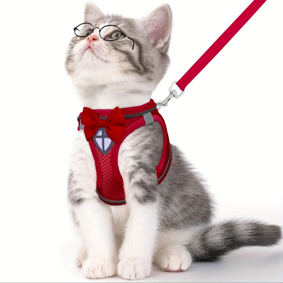 Cat Harness and Leash Set - Escape-Proof Soft Breathable Vest with Reflective Strips for Safe Cat Walking & Travel, Adjustable Kitten Harness for Outdoor Use, 6 Colors 4 Sizes (XS/S/M/L)