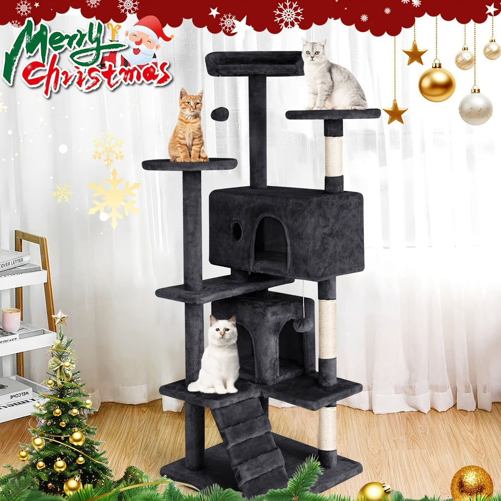 54 Inch Cat Tree Tower for Indoor Cats – Multi-Level Activity Center with Scratching Posts, Condo House & Toys for Kittens & Adult Cats, Dark Gray