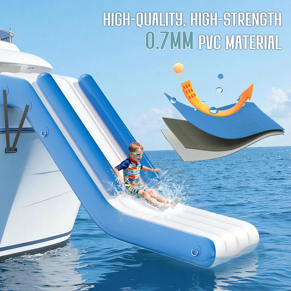 PAPAJET Inflatable Slide Outdoor Play Set, 10/15/16 FT Thickened PVC Water Slide for Pool, Lake, Yacht & Party, Raised Side Rails, Quick Setup with Straps - Available in Blue & Gray