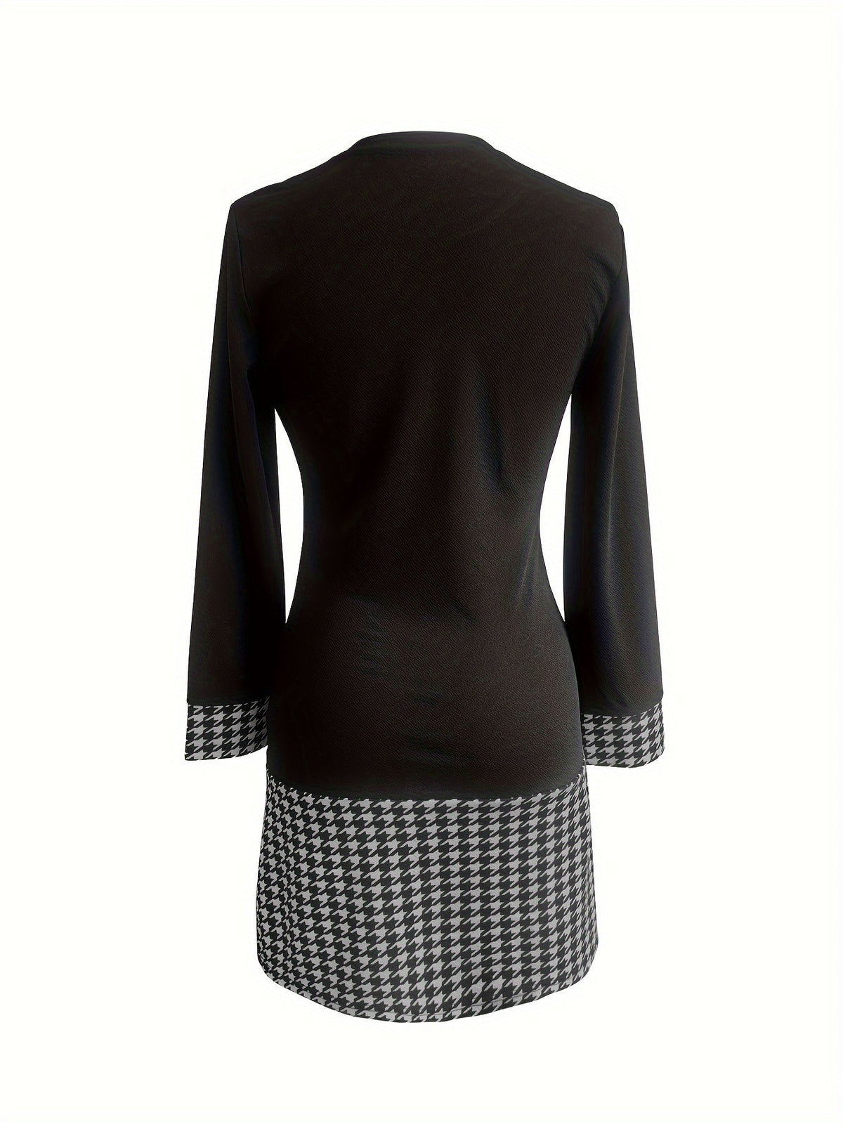 Women's Color Block Print A-Line Dress Long Sleeve Round Neck Bodycon Midi Dress Casual Streetwear Black S-XXL
