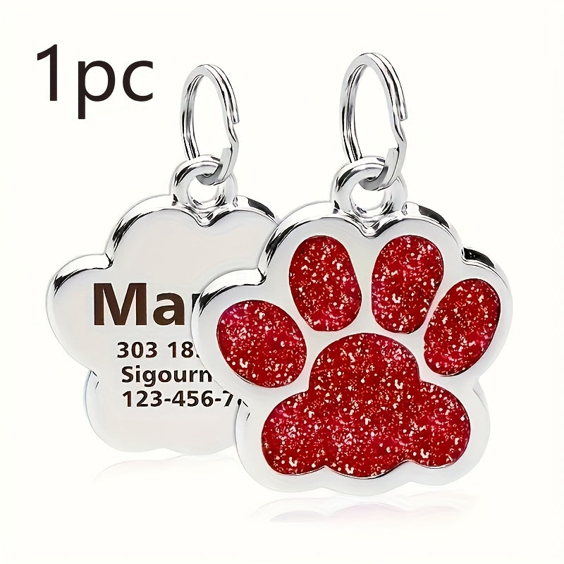 Custom Laser Engraved Dog Tag - Personalized Pet ID Plate with Cat Paw Design, Durable Fade-Resistant ID Tag for Dogs & Cats, 7 Color Options (Silver, Black, Purple, Pink, Red, Blue, Lake Blue)