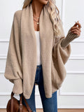 Batwing Sleeve Open Front Shawl Collar Cardigan Women Loose Knit Sweater Coat – Khaki Solid Color Lightweight Layering Outerwear