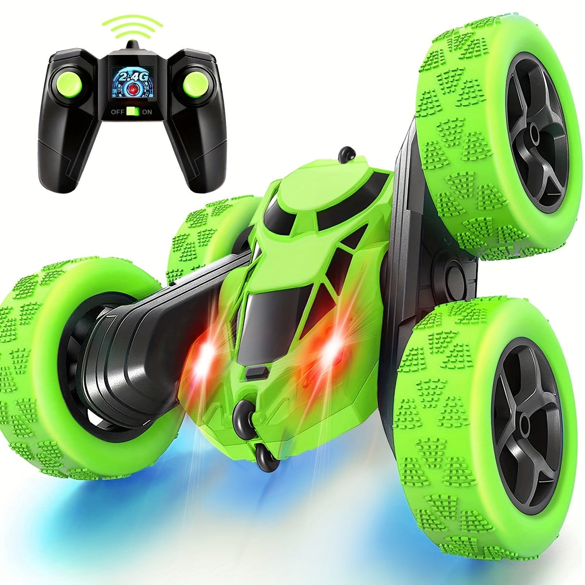 Double-Sided RC Stunt Car for Kids Ages 6+ – 2.4GHz 4WD 360° Flip Remote Control Car with LED Headlights, 1400mAh Rechargeable Battery, All-Terrain Stunt Vehicle, Birthday Christmas Gift