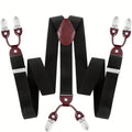 Men's Suspenders Y-Back PU Leather Heavy Duty Suit Brace with 6 Metal Clips – Adjustable Elastic Vintage Style, Black Gray Navy Blue White Coffee Beige Wine Red, Casual & Formal Wear