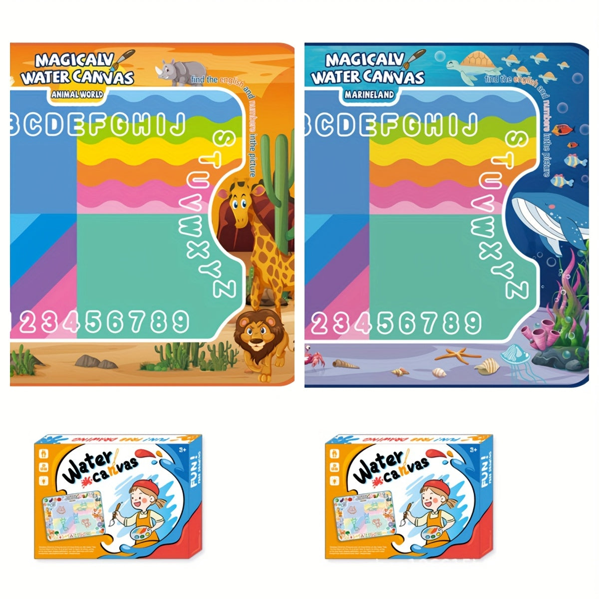 Water Drawing Mat for Kids Reusable Magic Painting Canvas Mess-Free Art Toy Set Ages 3+ Large 80x60cm Ocean Animal Designs Gift Box