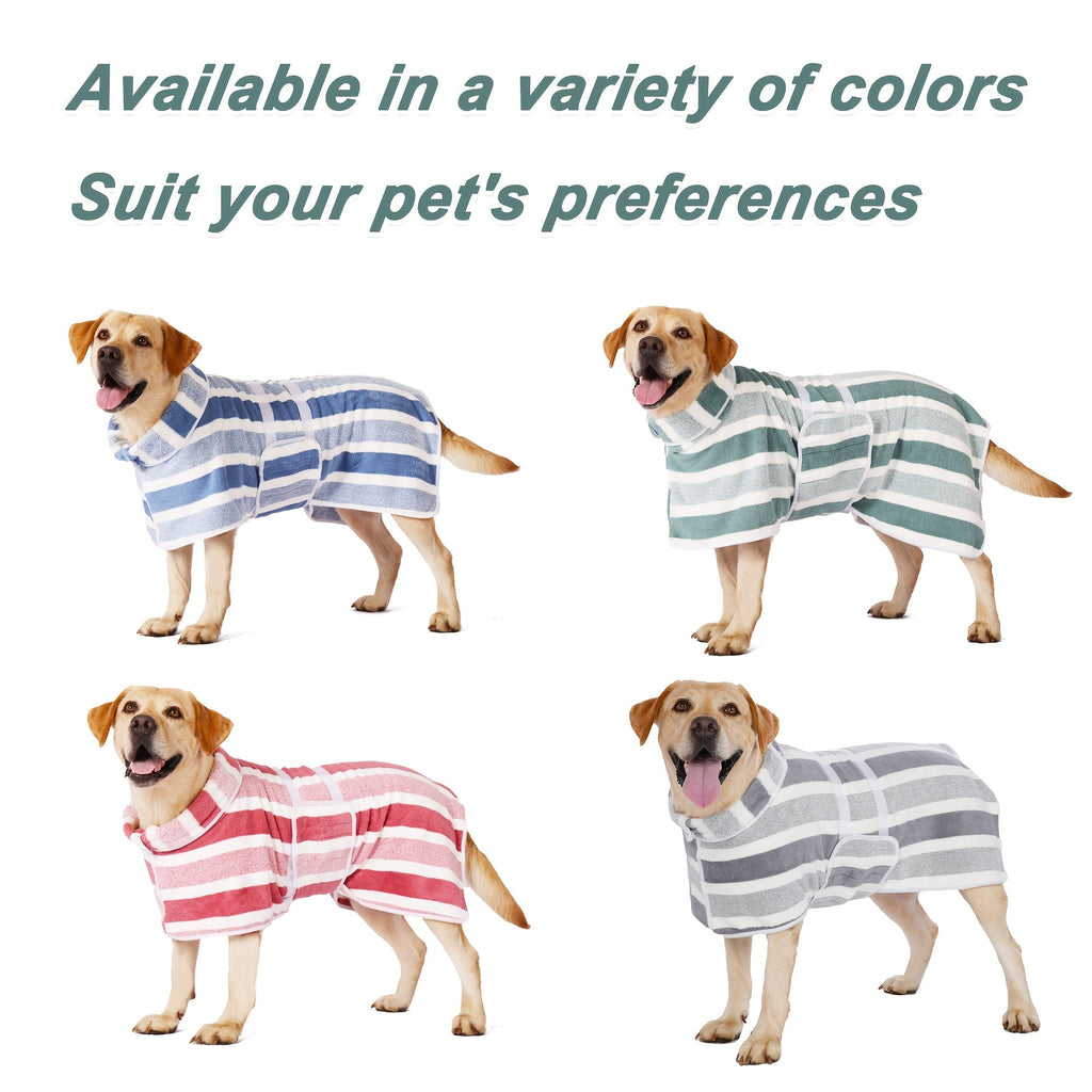 Dog Bathrobe Quick-Dry Super Absorbent Striped Pet Drying Towel Robe – Adjustable Belly Band, Ultra-Soft Microfiber Bath Wrap for Small, Medium & Large Dogs, Multiple Colors, Home & Post-Bath Use