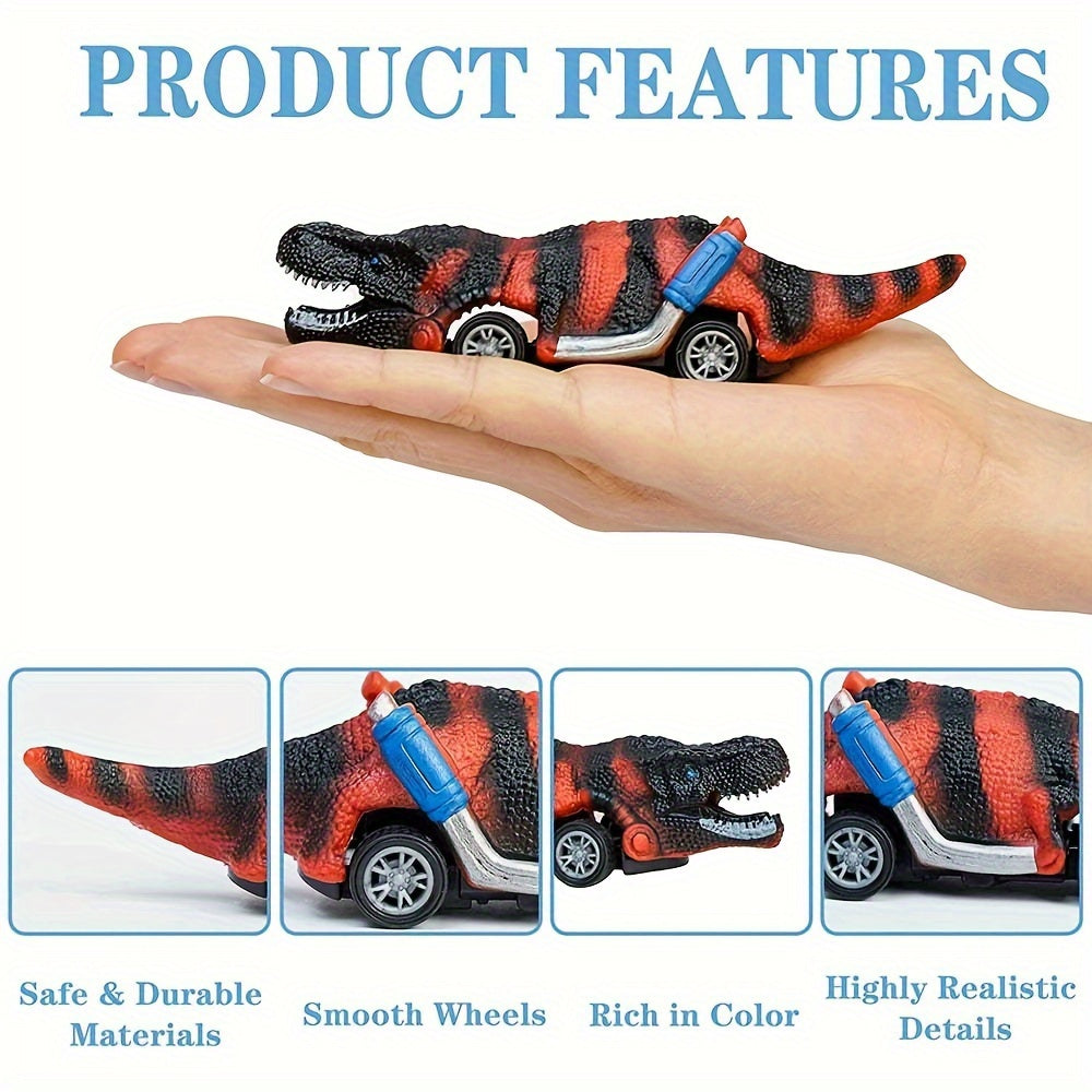 Dinosaur Pull-Back Toy Cars for Kids 6pcs – Manual Dinosaur Vehicle Playset, No Battery ABS Plastic Dino Friction Cars, Easter Basket Stuffers, Birthday Party Favors, Gift for Boys Girls Ages 3 4 5 6+
