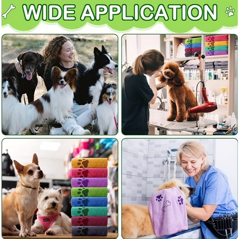 Quick-Dry Pet Towels 4 Pack - Soft Absorbent Polyester Dog Towels with Paw Print Design for Bathing and Drying Dogs and Cats, Assorted Colors for Small and Medium Pets