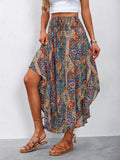 Women's High-Waisted Pleated Skirt – Stylish Printed Curved Hem Casual Midi Skirt for Summer, Spring & Everyday Wear
