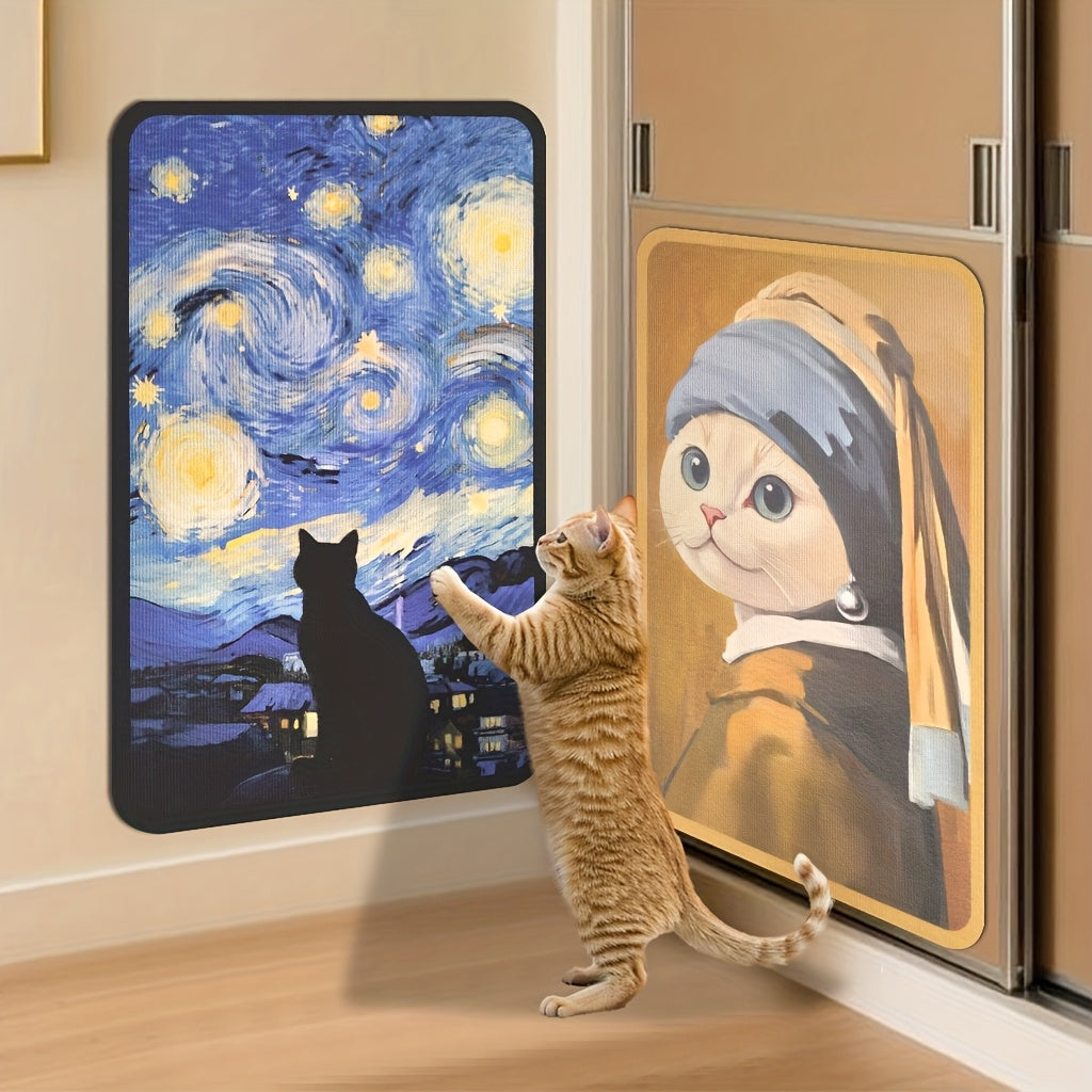 Cat Scratching Mat Self-Adhesive – Durable Sisal Scratch Pad for Indoor Cats to Sharpen Claws & Play, 20x31.5 Inch Large Cat Scratcher Board, Starry Sky / Pearl Cat / Sunflower Designs, Interactive Cat Toy
