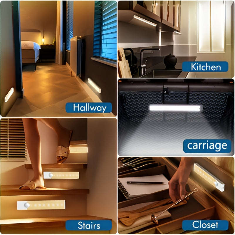 LED Motion Sensor Cabinet Lights USB Rechargeable 6 9 12pcs Wireless Night Light 3 Adjustable Modes for Bedroom Staircase Kitchen Closet Under Cabinet Bedside Reading Hallway Home Lighting