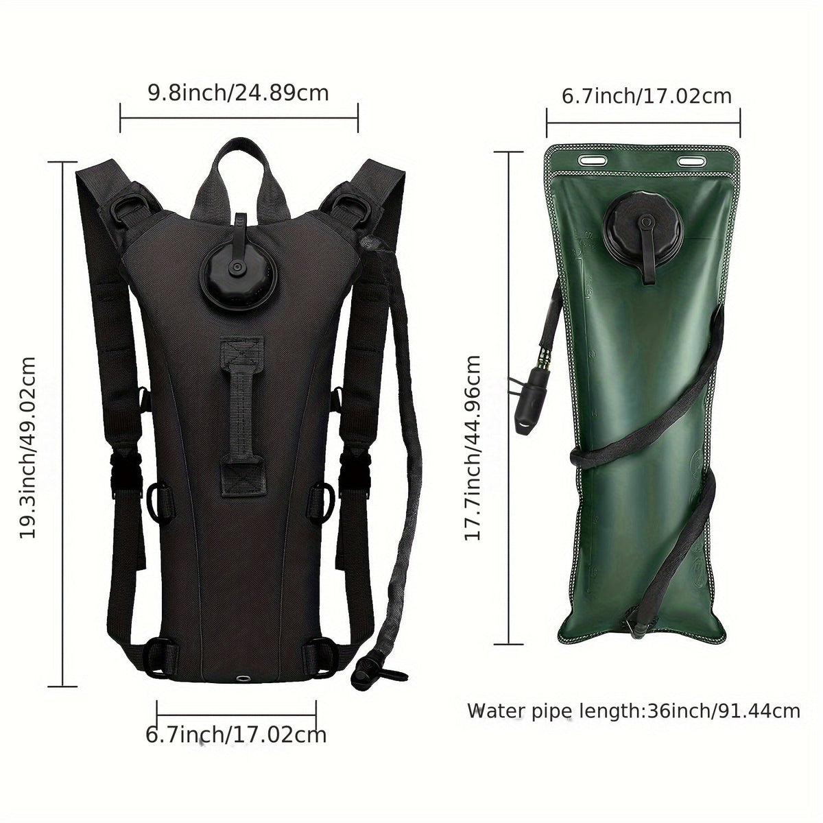 Hydration Backpack with 3L Water Bladder – Nylon Hiking Pack with Included Water Bag for Camping, Trail Running & Outdoor Adventures, Available in Khaki, Green, Camo & Camo Gray
