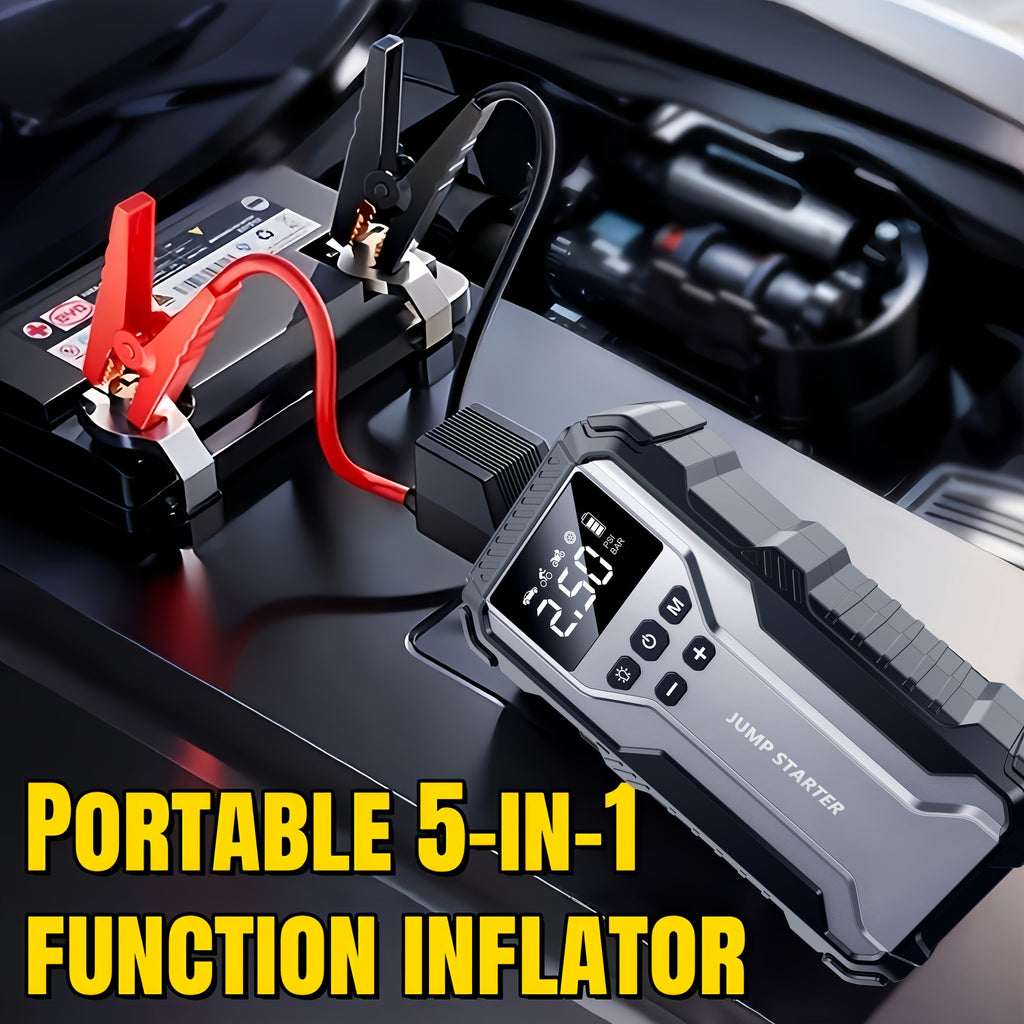 Portable Car Jump Starter Kit Multi-Function 12V Battery Booster with LED Flashlight SOS Rescue Light Air Pump for Cars Trucks Emergency Power Accessory
